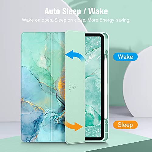 FINTIE Hybrid Case Compatible with iPad Pro 12.9 inch (2022/2021/2020/2018, 6th/5th/4th/3rd Generation) - Shockproof Clear Back Cover with Pencil Holder, Auto Wake/Sleep, Emerald Marble - Image 2
