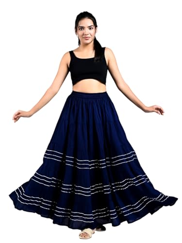 Image of Payal Creation Women's Rayon Flared Long Skirt with Gota Lace | Ethnic Maxi Skirt for Girls & Women | Festive Casual Flowy Comfortable Skirt | Free Size White Long Skirt