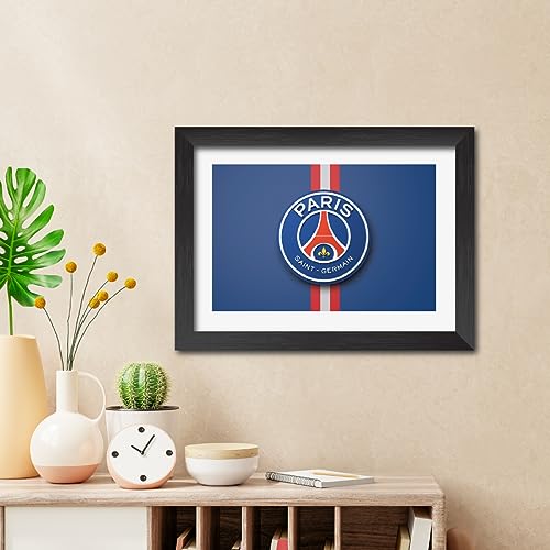 Image of TenorArts PSG Football Club Poster 3D Leather Textured Logo Laminated Photo Frame Painting with Matt Finish Black Textures(12 inches x 9inches)