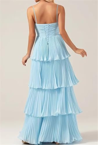 Tiered Ruffle Bridesmaid Dresses for Women Spaghetti Straps Long Chiffon Formal Evening Prom Gowns4