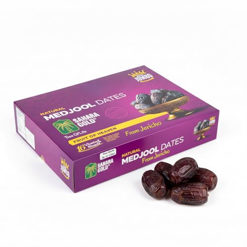 Sahara Gold Medjool Dates - Whole, Sticky, Gluten-Free Natural Sweet & Delicious Non-Pitted Dates Medjool - Soft, Plump, High Fiber Fruit For Ramadan, Snacking & Smoothies, 4.4 Lb (2kg)