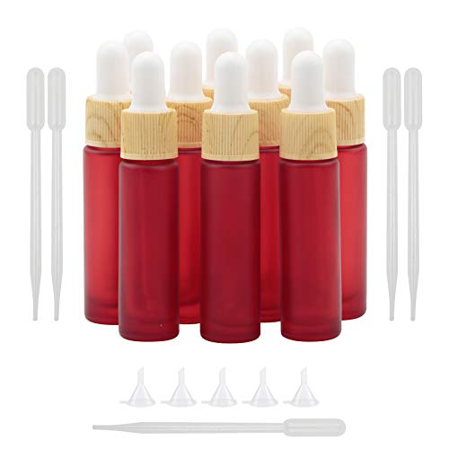 Ellbest 10ml Essential Oil Glass Bottle 10pcs Colorful With Eye Dropper for Travel, Carrying Outside (Matte Red)
