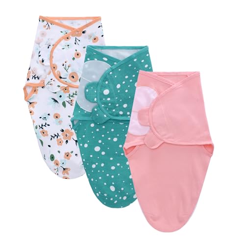 Image of LAT Swaddle Blanket with zip Baby Girl Boy-Easy Adjustable 3 Pack Infant Sleep Sack Wrap Newborn Babies 100% Cotton Sleep Bag(Pink Flowers,0-3Months)