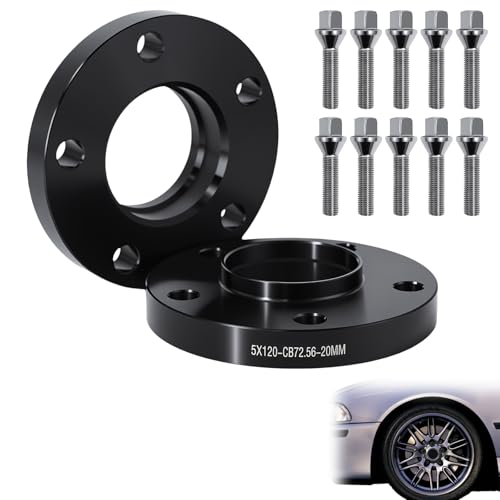2x 20mm Spurverbreiterungen 5x120 72.6mm M12x1.5x45mm für BMW 3er E36 E46 E90 E91 E92, 5er E39 E60 E61, Z4 E85 E86 – Radschrauben inklusive