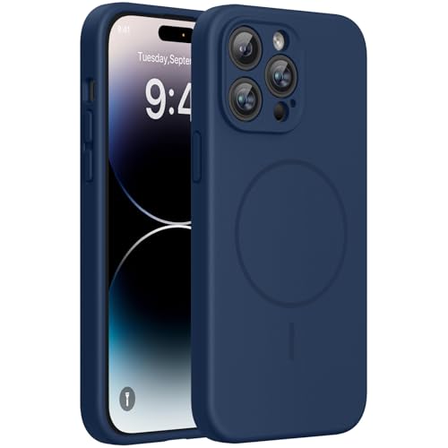 Image of Miracase Magnetic for iPhone 14 Pro Max Case, [Soft Anti-Scratch Microfiber Lining], Compatible with MagSafe, Silicone Shockproof Protection Phone Case for iPhone 14 Pro Max,Dark Blue