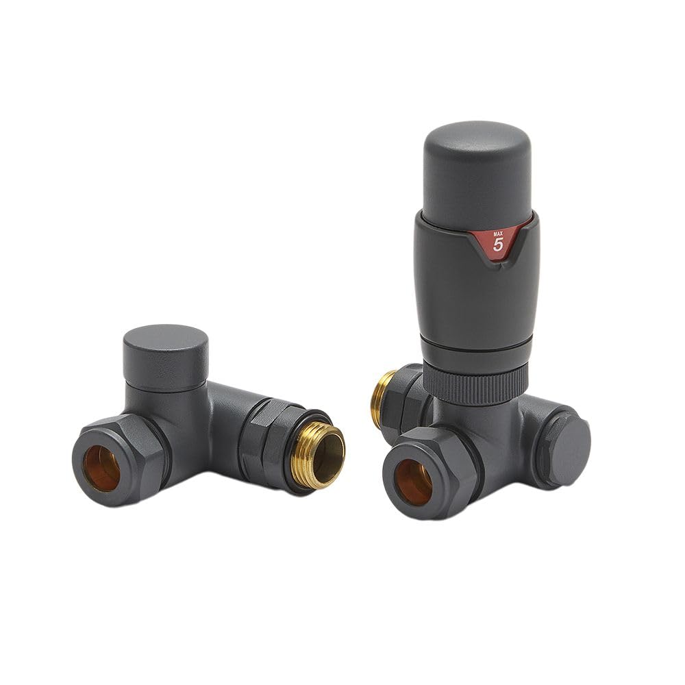 Milano Anthracite Thermostatic Dual Fuel Corner Heated Towel Rail Radiator Valves