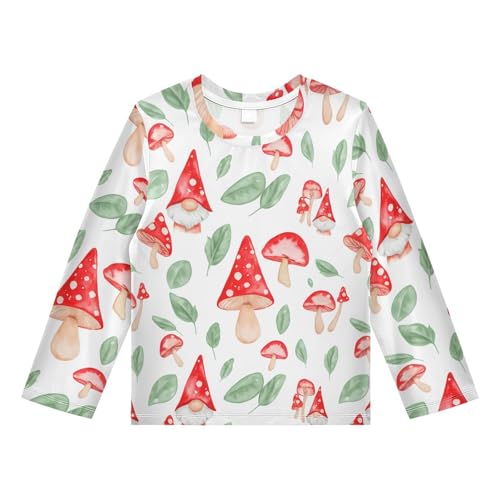 Mushroom Gnome White Boy's Rash Guard Swim Shirt Long Sleeve Sun Shirt for Toddler Kid UPF50+