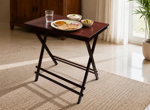 Image of fplus Teak Wood Folding Table, 32 x 16 x 30 Inches | Portable Foldable Table for Dining, Bedroom, Balcony & Indoor Use