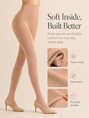 Image of DancMolly Opaque Fleece Lined Tights for Women, High Waist Warm Winter Thermal Control Top Pantyhose