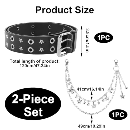 Y2k Star Belt, Y2k Belts for Women,Black Studded Punk EMO Grunge Goth Belts with Star Pants Chains2