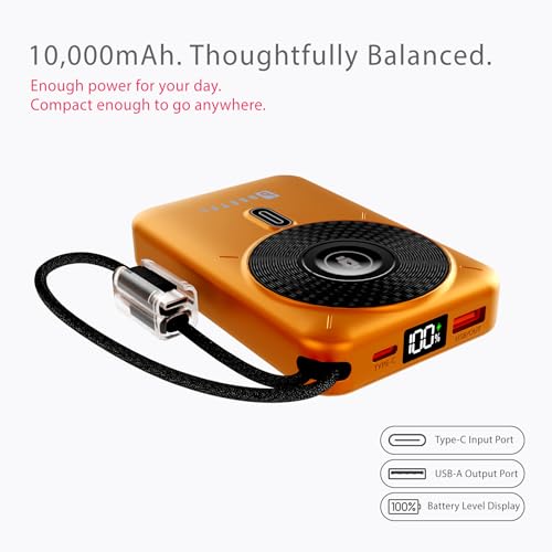 Image of Beetel MagVibe Series WS10 4 in 1 MagSafe 10000mAh Magnetic Wireless Power Bank for Apple iPhone, iWatch & AirPods, Qi Charging for Samsung, OnePlus and Other Android Devices|3M Ring in Box|Orange