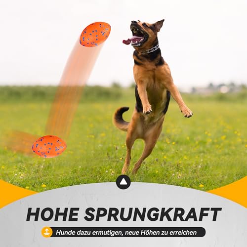 SUNNEKO Hundeball, Robustes Hundefußballspielzeug für Starke Kauer, Unzerstörbarer großer Rugbyball, Schwimmendes Hundespielzeug für Apportierspiele im Wasser, Für mittelgroße und große Hunde, Orange
