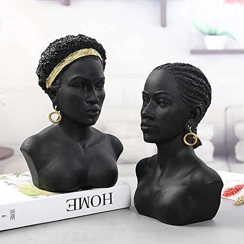 African Art Black Bust Sculptures, Modern Decor African American Bust Statue, Creative Resin African Woman Black Bust, African Bust, Suitable For Living Room Desktop Bookcase Entrance Decor #TOP4