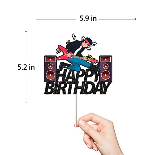 Ambishi Rock Theme Happy Birthday Cake Topper, Rock N Roll/Music/Guitar Sign Birthday Party Decoration, Kids Boys Men Birthday Party Supplies #TOP1