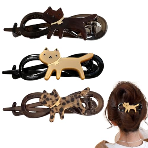 CATOR 3 Stück Haarspangen Damen Haarklammer Groß, haarspangen damen, Kätzchen Rutschfest Haarklammern Französisch Hair Clip, Kätzchen haarschmuck, Elegant Haarschmuck Mädchen