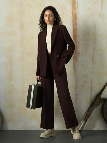 Image of High Star Women Solid Longline Length Oversized Notch Lapel Collar Full Sleeve Blazer