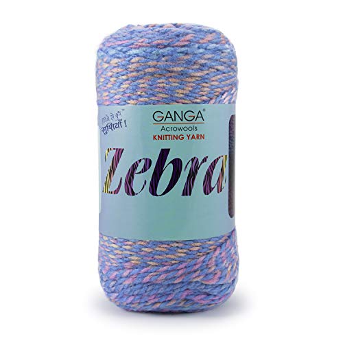 Image of Ganga Acrowools Acrylic Zebra Hand Knitting Fancy Yarn, A Pack of 2 Balls- 150Gram Each(Ptt-1314), Multicolor