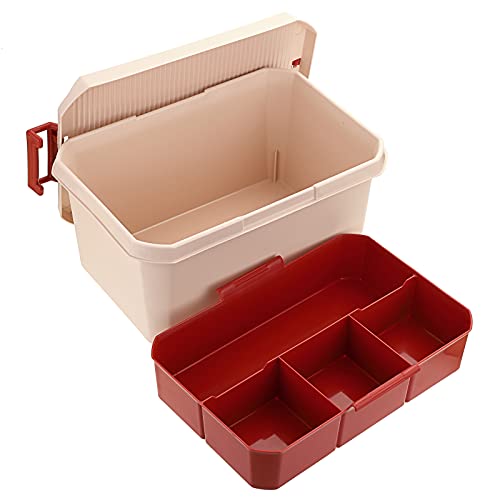 Btsky Plastic Storage Box& Carry Box, Plastic Multipurpose Portable Tool Box Sewing Box Organizer With Removable 4 Compartments Tray And Locking Lid & Handle Pink #TOP3