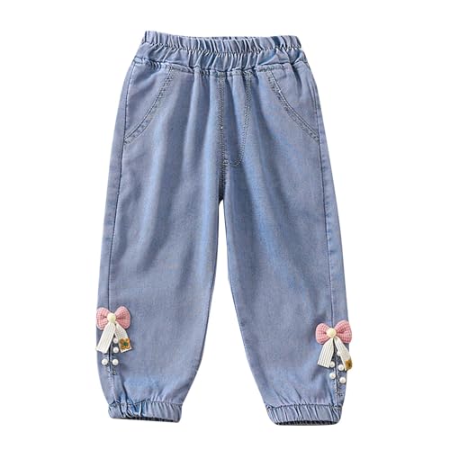 Jeans for Toddler Kids Straight Leg Embroidered Denim Pants Elastic Waist Trousers Casual Y2kStreetwear with Pockets