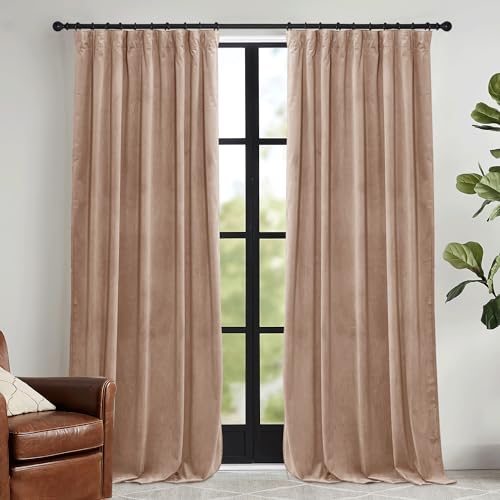Image of RYB HOME Blush Velvet Curtains 72 inches with Hook Belt, Back Tab | Thermal Insulated, Privacy UV Heat Blocking, Luxurious Drapes, Nursery Dormitory Bathroom, W52 x L72, 2 Panels Set