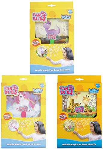 Image of Bubble Magic Fan Bubs-AnimalTheme-Pk of3Unicorn,Dino&Giraffe|Thick Viscous Concentrate Solution Pouches with HandFan|Just Dip,Wave& Play|Bubble Maker|Best Gift-Kids 3yrs+|OutdoorIndoorToy|MadeInIndia