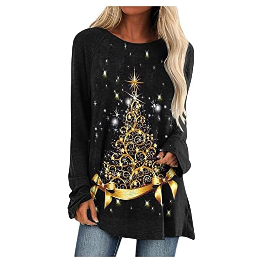Tops de mujer Moda Navidad Estampado Jersey Manga Larga Cuello Redondo Sudadera Talla Grande Blusa Ropa De Navidad Pullover Chica Casual Elegante Original Sudadera Camisetas Blusas NavideñOs Tops