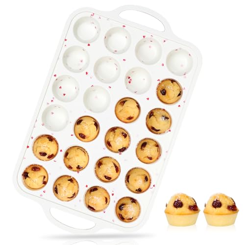 24-Cup Mini Size NonStick Silicone Muffin Pan for Baking with Metal Reinforced Frame BPA Free Silicone Mini Cupcake Pan for Oven Dishwasher Safe