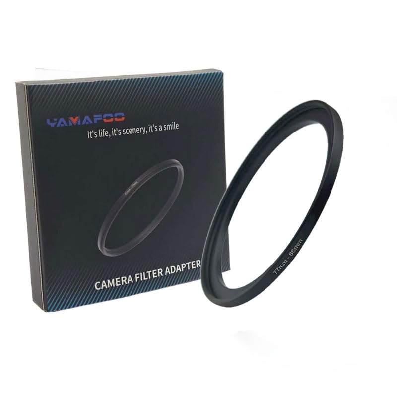 YAMAFOO 86mm to 77mm Step-Up Ring/Step Down Rings Filter Adapter for All Brands UV ND CPL Metal Ring Step-Up Rings Adapter Filter,Black (86-77)
