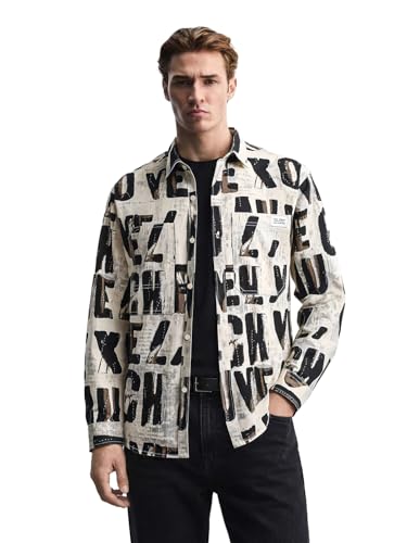 Chemise de rue à manches longues noire imprimée pour homme de style urbain décontracté taille L