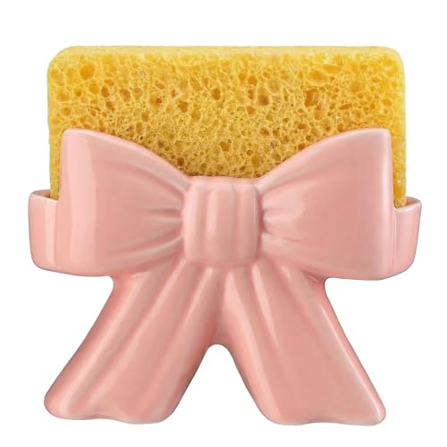 Ferrochef Pink Bow Kitchen Sponge Holder Ceramic Dish Sponge Holder