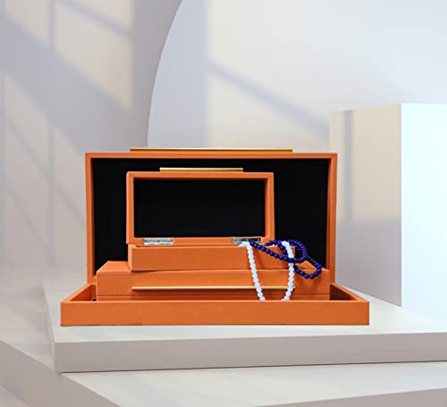 Kvaeuyr Faux Ivory Leather Decorative Boxes,Women's Storage Jewelry Box Organizer Set Of 3 Pcs，Men Women's Accessory Organizer For Home Decor With Lids (Orange) #TOP6