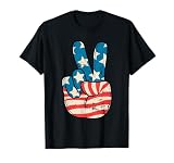 USA Flag Peace Sign Hand 4th of July Patriotic Men Boys T-Shirt
