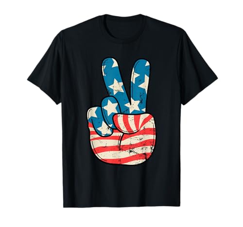 USA Flag Peace Sign Hand T-Shirt