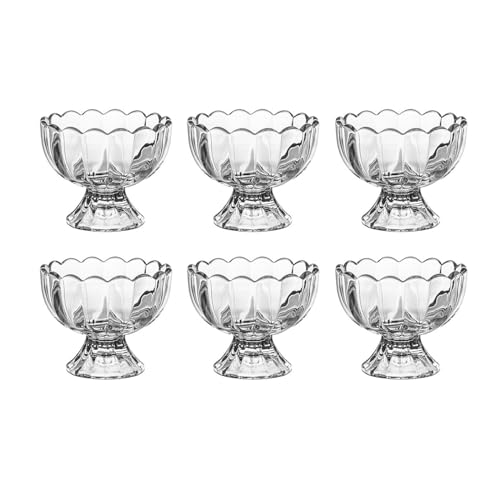 Aurfedes 6 Pack Glass Dessert Bowls - 6 Oz Heavy Base Glass Ice Cream Cups Dessert Bowls for Dessert, Ice Cream, Cocktail, Condiment