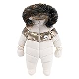 ジャンプスーツ ベビー 赤ちゃん ベビ服 秋冬 長袖 防寒 手袋 秋冬 スノボウエア おしゃれ アウター 長袖 通学 スノーコンビ 帽子つき 記念撮影 年賀状 ガールズ (ホワイト，90)
