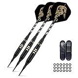 JEIINT 3 Pcs Professional Competition Electronic Darts Aluminum Shaft Brass Barrel Dragon Flight Plastic Soft Tip Dart Black One Set/Box 18g Each