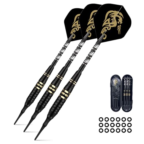 JEIINT 3 Pcs Professional Competition Electronic Darts Aluminum Shaft Brass Barrel Dragon Flight Plastic Soft Tip Dart Black One Set/Box 18g Each