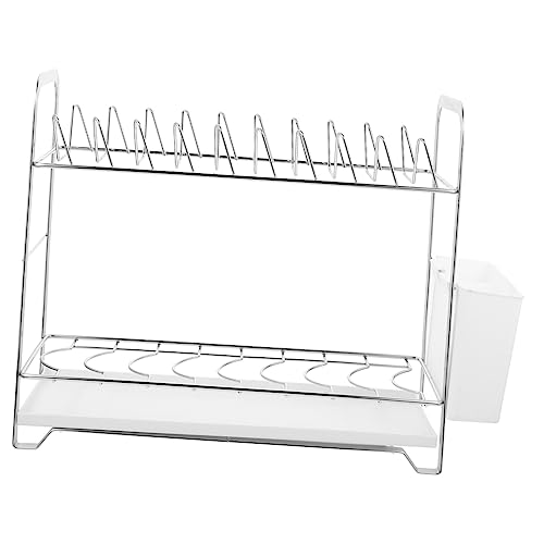 HOLIDYOYO 1 Juego Estante De Plato De Acero Inoxidable Escurridor De Platos De 2 Niveles Drenaje Estante para Secar Platos Largo Estante De Secado De Platos El Secado Silver