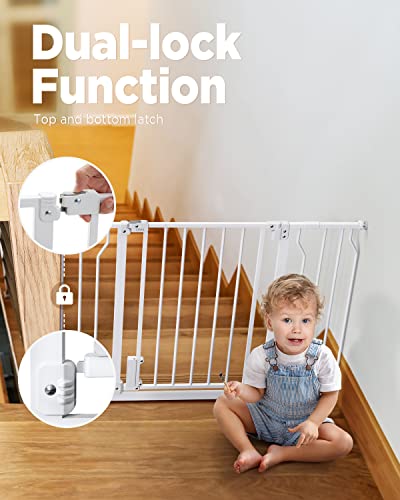 Ciays Baby Gate 29.5” To 53.1”, 30-In Height Extra Wide Dog Gate For Stairs, Doorways And House, Auto-Close Safety Metal Pet Gate For Dogs With Alarm, Pressure Mounted, White #TOP3