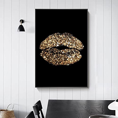 Cuadros de labios dorados en lienzo abstracto de 40x60cm sin marco para decoración de pared