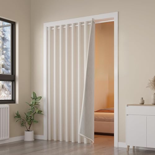 Mizukiori 間仕切りカーテン 加厚フランネル 窓 断熱シート 冬 寒さ対策 保温 1級遮光 防音 防風 のれん おしゃれ 突っ張り棒カーテン ハトメ型 省エネ 冷気遮断 目隠し 玄関 廊下 脱衣所 キッチン リビング 階段用 冬対策 厚手 無地 (