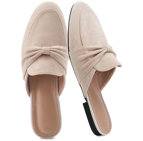 AIDNFDFA Womens Mules Slip On Shoes: Comfortable Closed Toe Backless Loafers Dressy Bow Ladies Flats for Business Work Casual, Apricot, Size 9 by AIDNFDFA - Used condition - US$21.92