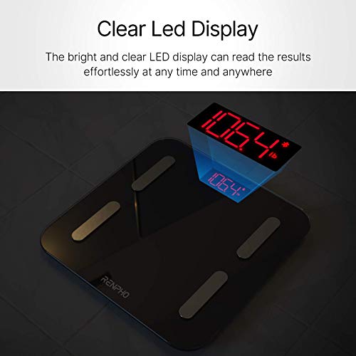 Renpho Scale For Body Weight And Fat Percentage, Highly Accurate Digital Bathroom Scale, With Lighted Led Display, Round Corner Design, 400 Lb (10.2"/260Mm, Bluetooth Black With App) #TOP6