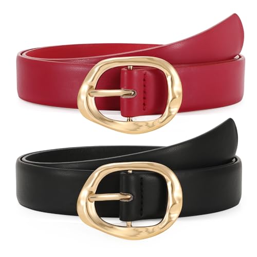 Image of TRIWORKS 2 Pack Leather Belts for Women Fashion Waist Belt with Liquid Shapes Women Belt for Jeans Pants Dresses