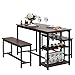 sogesfurniture Conjunto de Mesa de Comedor y 2 Bancos Estilo Industrial, Mesa de Cocina Muebles de Comedor con Estante de almacenamiento, para Cocina, Sala de Estar, Marrón y Negro