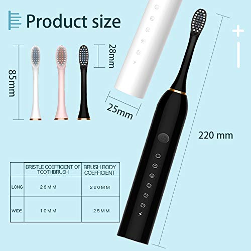 Sonic Electric Toothbrush Rechargeable Ideal For Adults Children, 6 Optional Modes Ipx7 Usb Fast Charging Electric Ultrasonic Toothbrush With 2 Min Build In Timer & 4 Replacement Brush Heads（Black） #TOP7