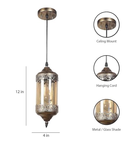 Image of Metal Vintage Antique Hanging Pendant Ceiling Light for Entryway, Lobby, Bedroom, Living Room, Dining Room Etc. Bulb Included