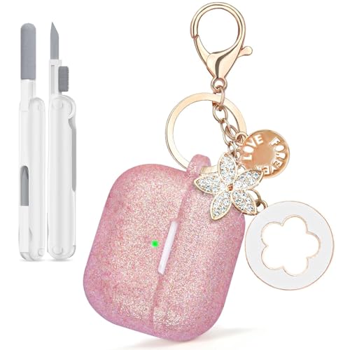 Image of VISOOM for AirPods Pro 3 Case 2025, Silicone Case for Apple Air Pods Pro 3rd Generation Cover Women, Cute iPods 3 Protective Cover with Bling Keychain & Cleaning Kit, Bling Rose Gold