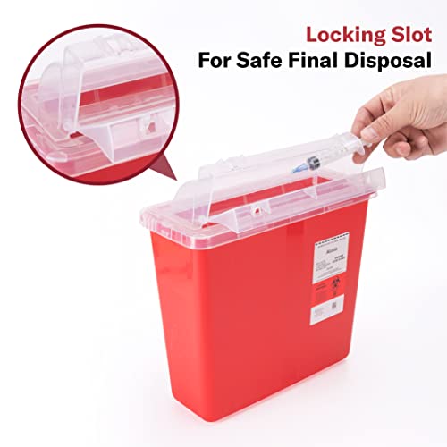 Alcedo Sharps Container For Home And Professional Use 5 Quart (2 Pack), Biohazard Needle And Syringe Disposal, Mailbox Style Lid, Medical Grade #TOP2