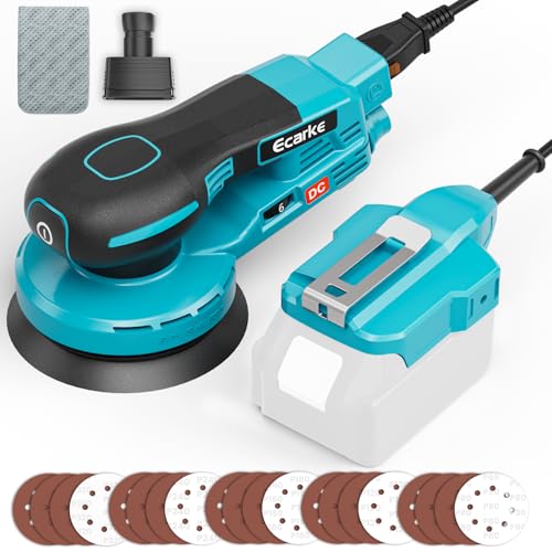 Ecarke 5-Inch Random Orbital Sander Compatible with Makita 18V Battery, 350W Brushless Palm Sander, 12,000 RPM 6 Variable Speed with 20PCS Sandpapers, Dust Bag for Woodworking, No Battery